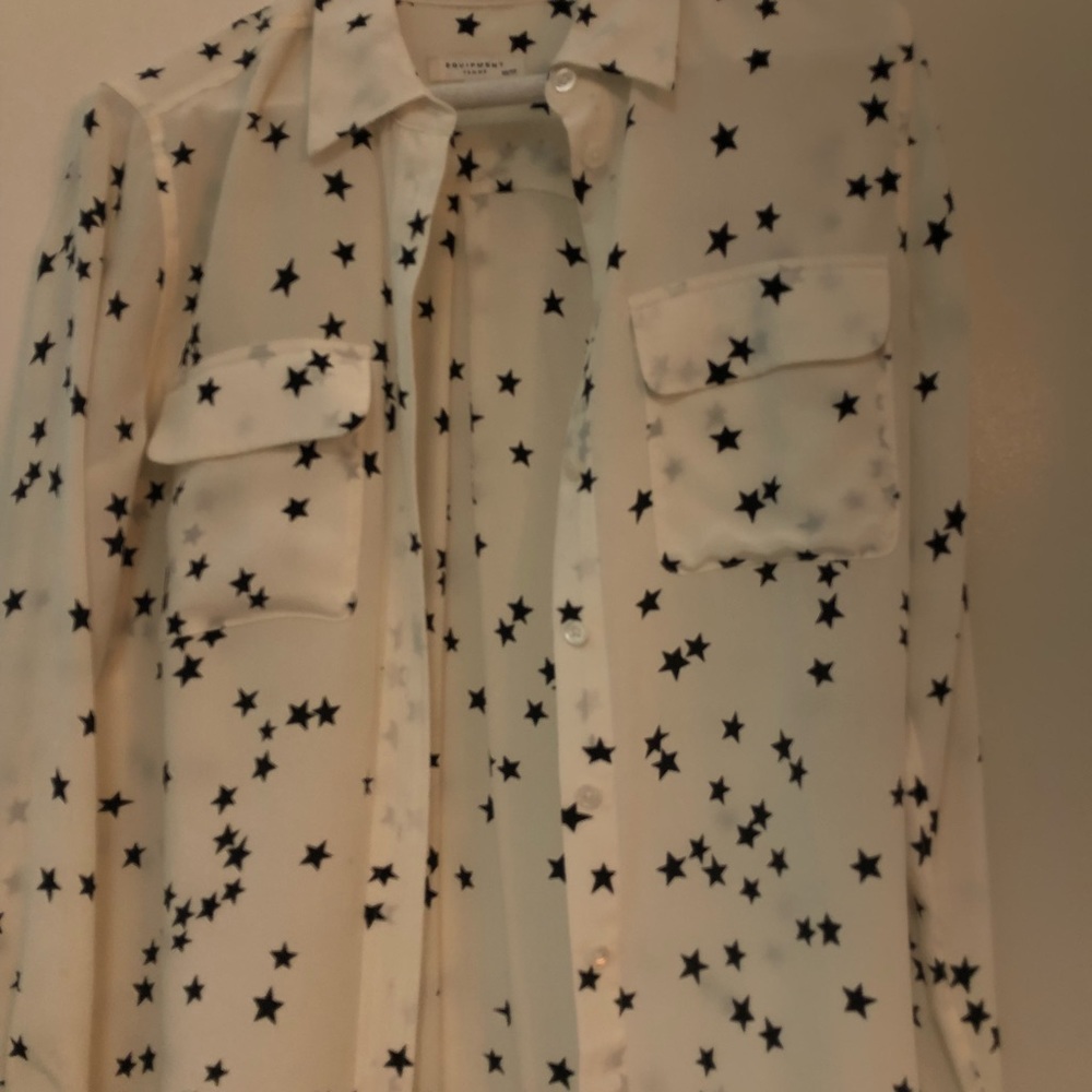 Equipment silk blouse worn once then dry cleaned .